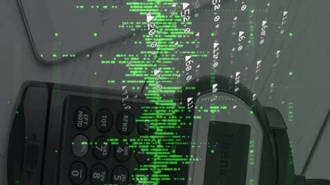 Animation of financial data processing over payment terminal Stock Footage 312409337