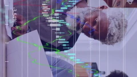 Animation of financial data processing over african american father and daughter Stock Footage 312409820