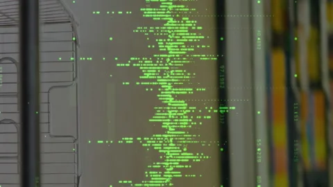 Animation of financial data processing over shopping trolley in shop Stockbeeldmateriaal 312411669