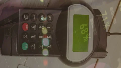 Animation of financial data processing over smartphone and payment terminal Stock Footage 312422589