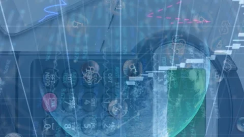 Animation of financial data processing over payment terminal Stock Footage 312422708