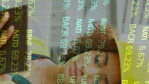 Animation of financial data processing over female architect using tablet Stock Footage 312423233