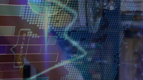 Animation of financial data processing over caucasian man holding cup of coffee Stock Footage 312488104