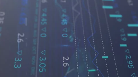 Animation of financial data processing over stacks of coins Stock Footage 312521238