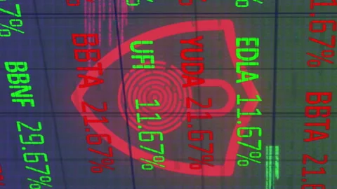 Animation of financial data processing over glowing padlick icon Vídeos de archivo 312547180