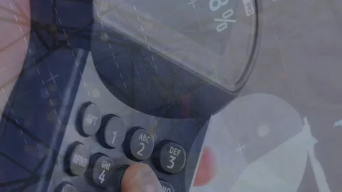 Animation of financial data processing over woman using payment terminal Stock Footage 312569903