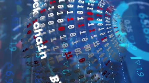 Animation of financial data processing over globe with binary coding Stock Footage 312899250