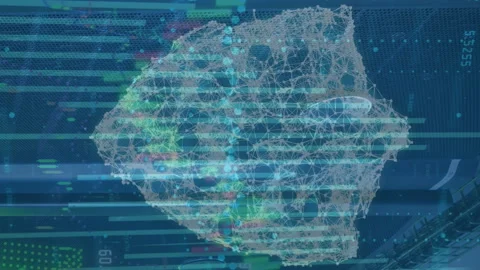 Animation of financial data processing over security shield icon against Vídeos de archivo 313038527