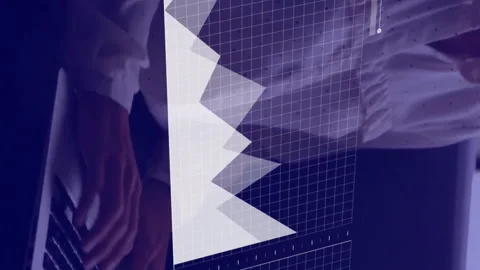 Animation of financial data processing over caucasian businesswoman using laptop Stockbeeldmateriaal 313124211