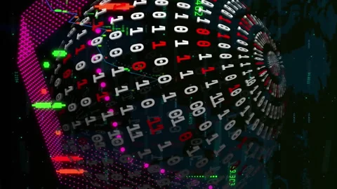 Animation of financial data processing over globe with binary coding Stock Footage 313295957