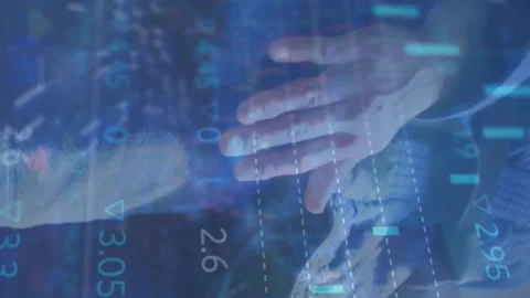 Animation of financial data processing over female karate fighter Stockbeeldmateriaal 313412033