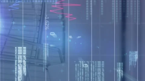 Animation of financial data processing over shopping trolley in shop Stockbeeldmateriaal 314143698