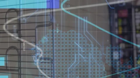 Animation of financial data processing over shopping trolley Stockbeeldmateriaal 314143840