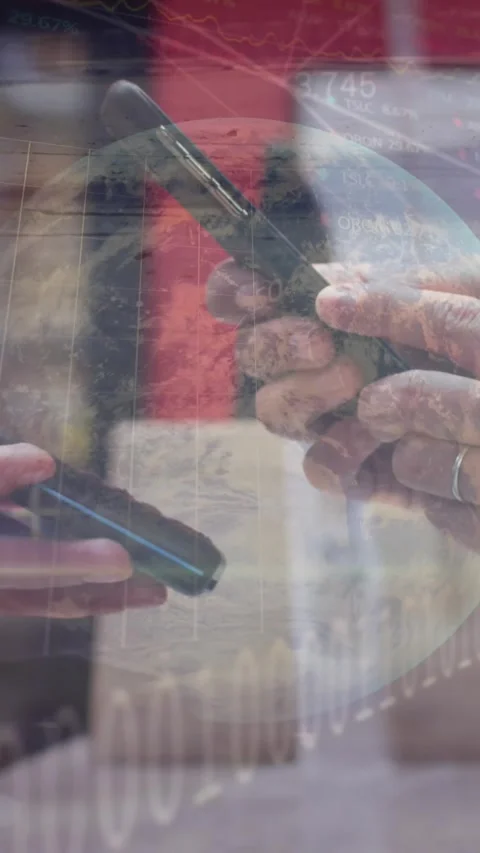 Animation of financial data processing over people using smartphone and payment Stock Footage 319371735