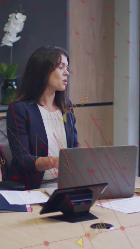 Animation of financial data processing over diverse business people in office Stock Footage 319415719