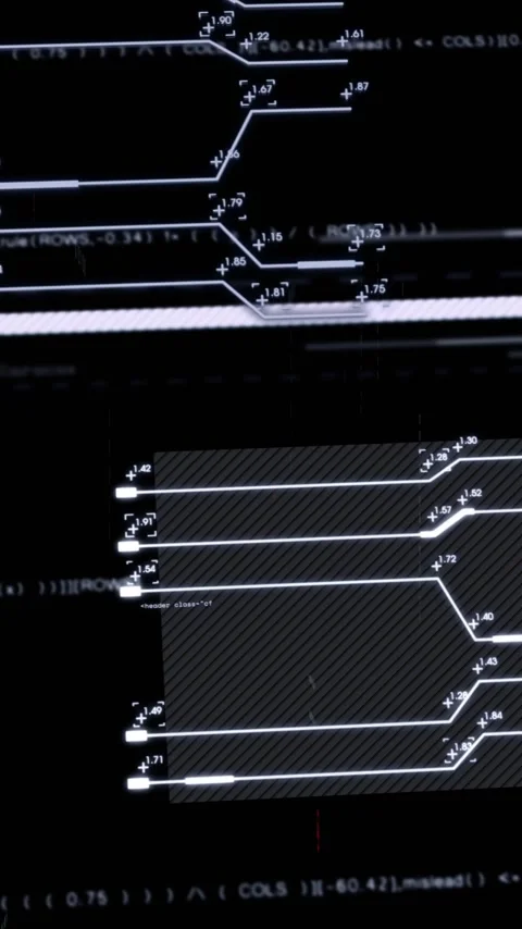 Animation of financial data processing over grid on black backgorund Видео 319821752