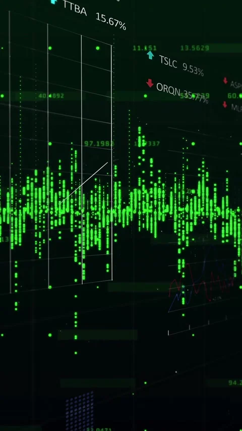 Animation of financial data processing over grid on dark background Stock Footage 320149981