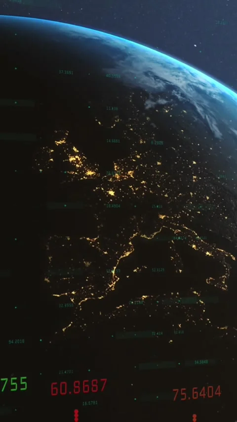 Animation of financial data processing over globe and light spot against blue Stock Footage 321038949