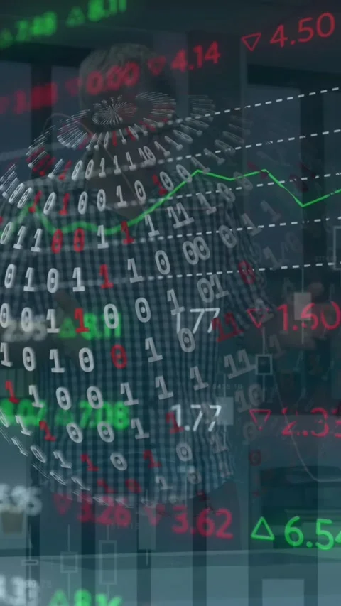 Animation of financial data processing over globe with binary coding Stock Footage 321111136