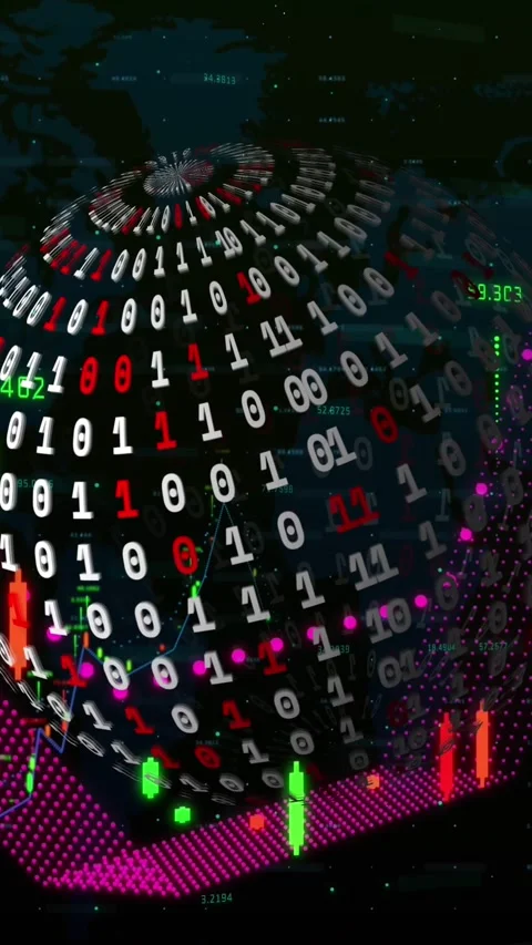 Animation of financial data processing over globe with binary coding Stock Footage 321265810
