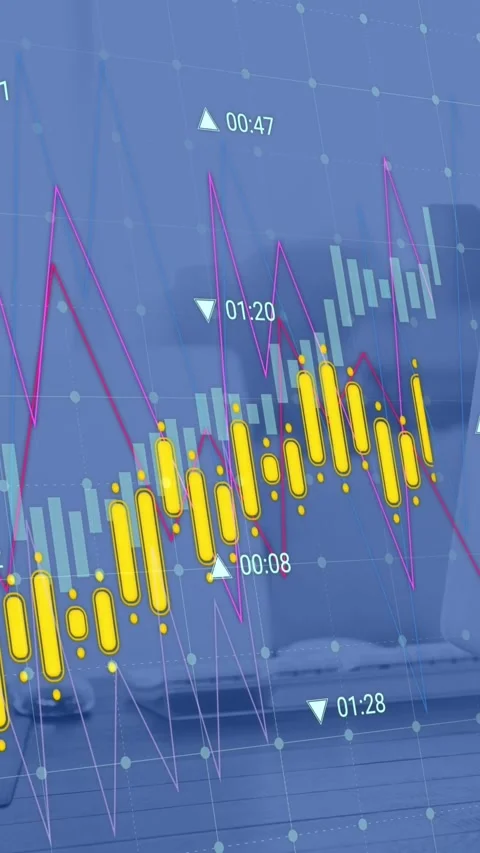 Animation of financial data processing over office Vidéo 321323850