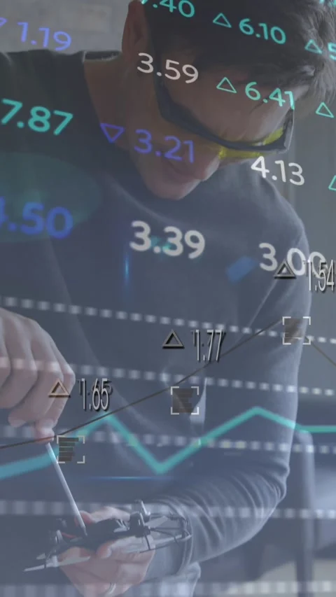 Animation of financial data processing over man and apprentice working in 스톡 동영상 321788927