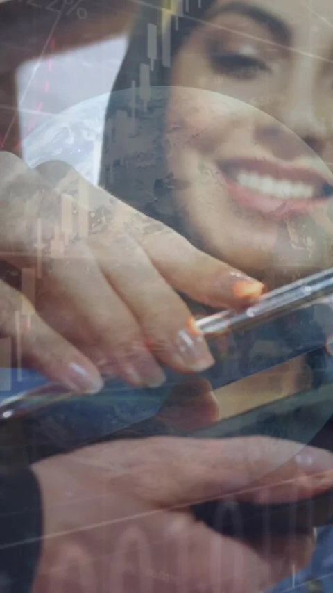 Animation of financial data processing over people using smartphone and payment Stock Footage 321991546