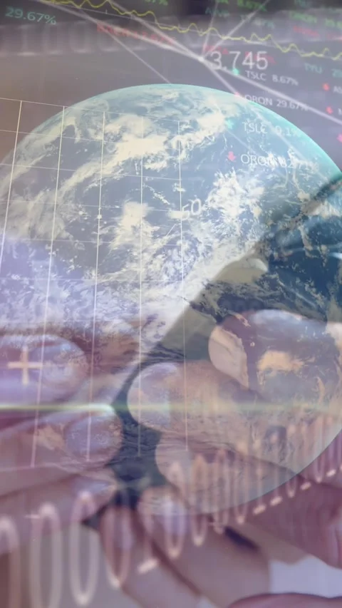 Animation of financial data processing over people using smartphone and payment Stock Footage 321991557