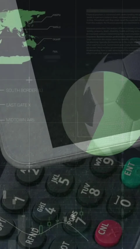 Animation of financial data processing over smartphone and payment terminal Stock Footage 322084200