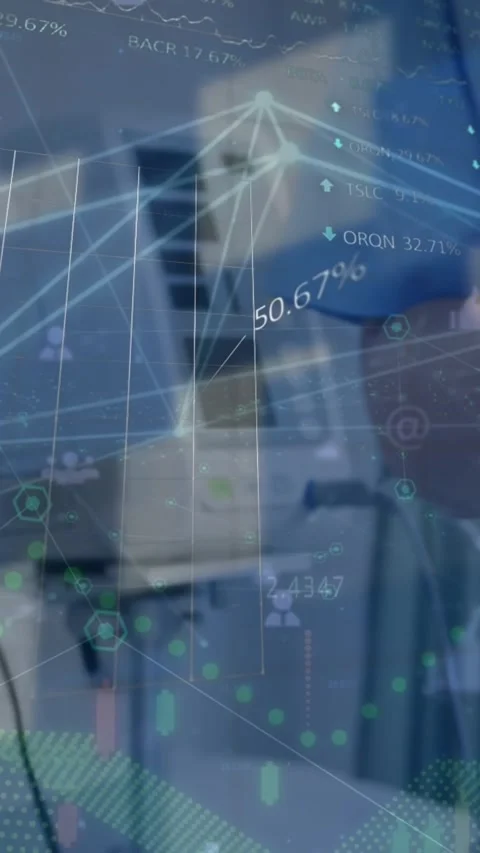 Animation of financial data processing over delivery man loading connections Stock Footage 322559964