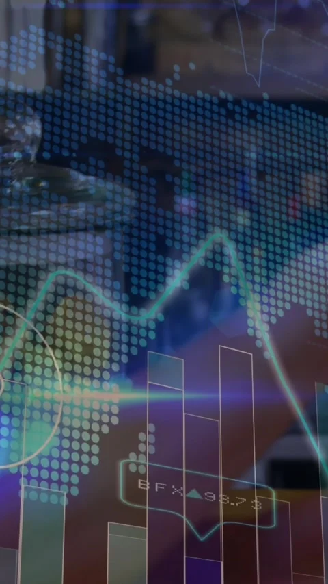 Animation of financial data processing over caucasian man holding cup of coffee Stock Footage 322891738
