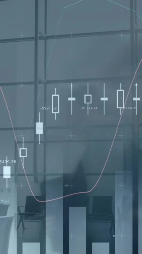 Animation of financial data processing over walking crowd Stock Footage 323248286