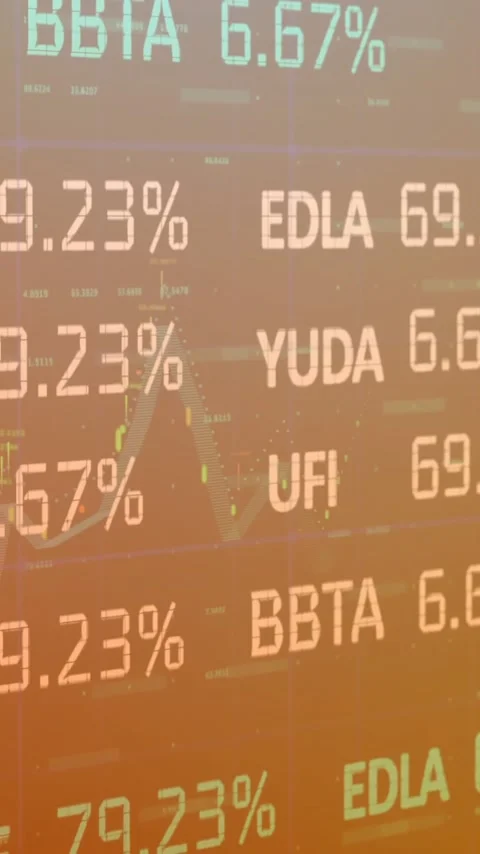 Animation of financial data processing over orange background Stock Footage 323420226