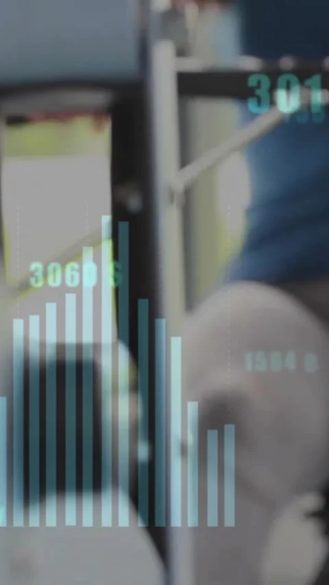 Animation of financial data processing over caucasian woman exercising in gym Stock Footage 323488517