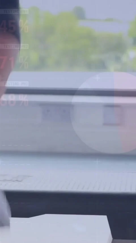 Animation of financial data processing over caucasian woman exercising in gym Stock Footage 323488520
