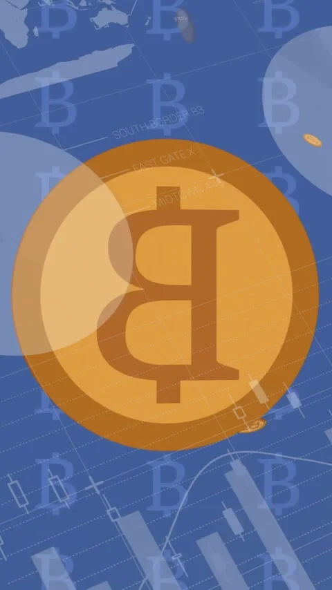Animation of financial data processing over bitcoin symbols on blue background Stock Footage 323783389