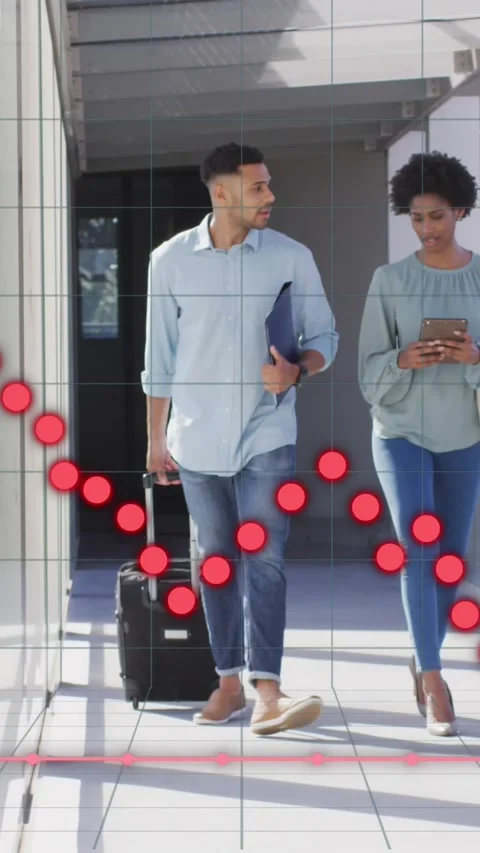 Animation of financial data processing over diverse business people in office Видео 323900312