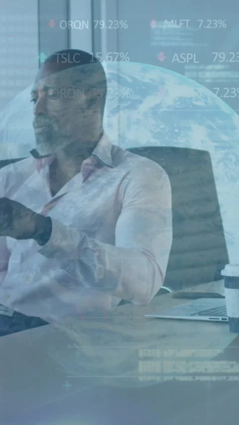 Animation of financial data processing over african american businessman holding Stock Footage 324703142