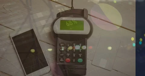 Animation of financial data processing over smartphone and payment terminal Stock Footage 325964346