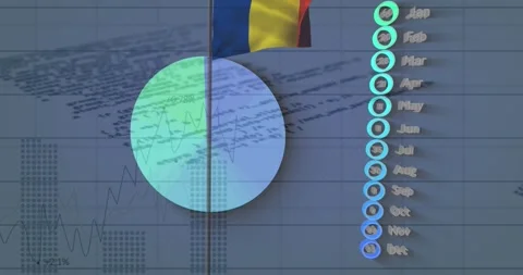 Animation of financial data processing over moving cogs Stock Footage 326625257