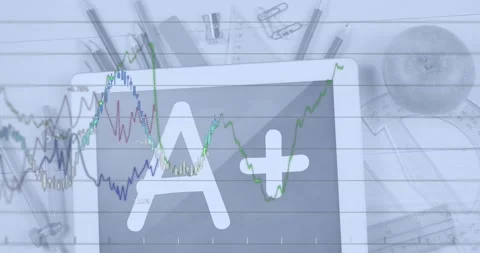 Animation of financial data processing over moving cogs Stock Footage 326888640