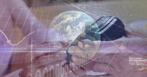 Animation of financial data processing over people using smartphone and payment Stock Footage 327122951