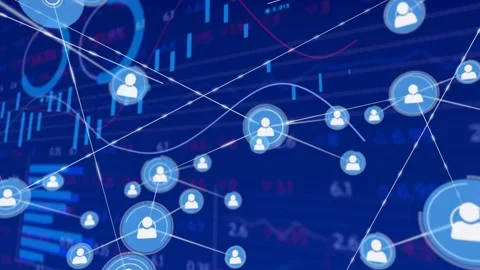 Animation of financial data processing over network of connections with icons Stock Footage 327196355
