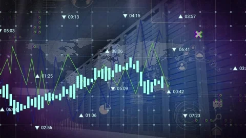 Animation of financial data processing over world map against computer server Stock Footage 327445870