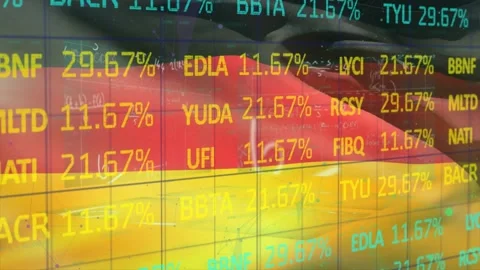 Animation of financial data processing over flag of germany Stock Footage 327524689