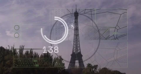 Animation of financial data processing over paris cityscape Stock Footage 327646333