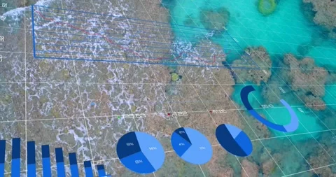Animation of financial data processing over cityscape Видео 327957674