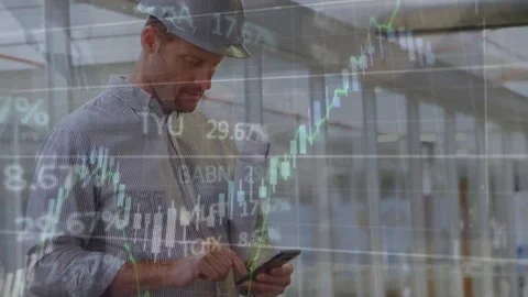 Animation of financial data processing over caucasian male architect using Stock Footage 328005526