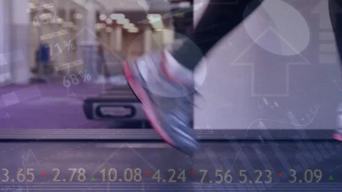 Animation of financial data processing over running person Stock Footage 328153937