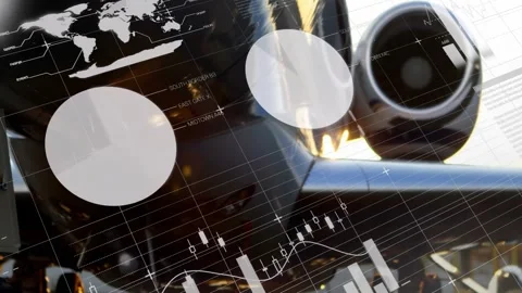 Animation of financial data processing over airplane Video stock 328155097